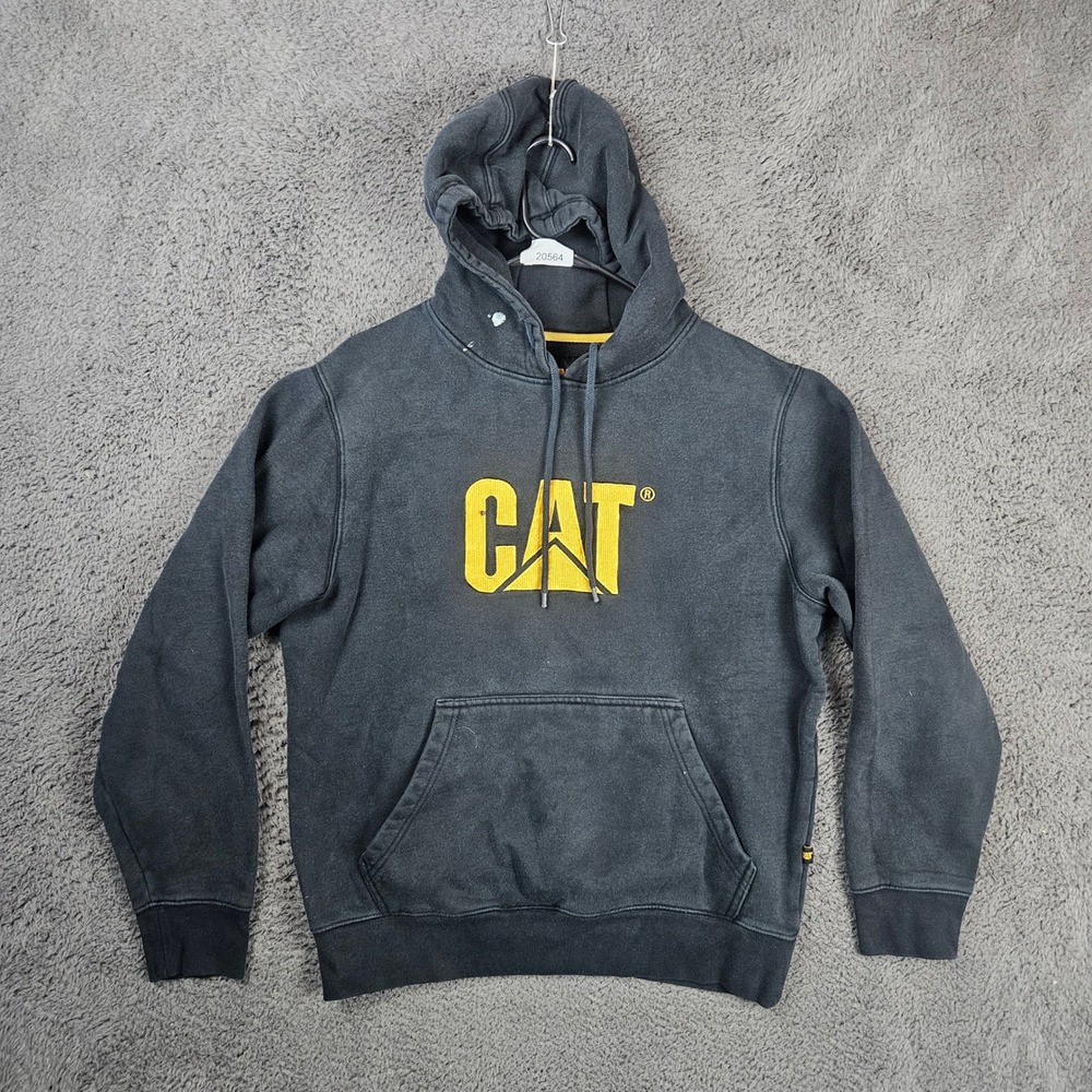 Caterpillar‎ CAT Mens Black Pullover Hoodie Yellow Embroidered Logo Size M